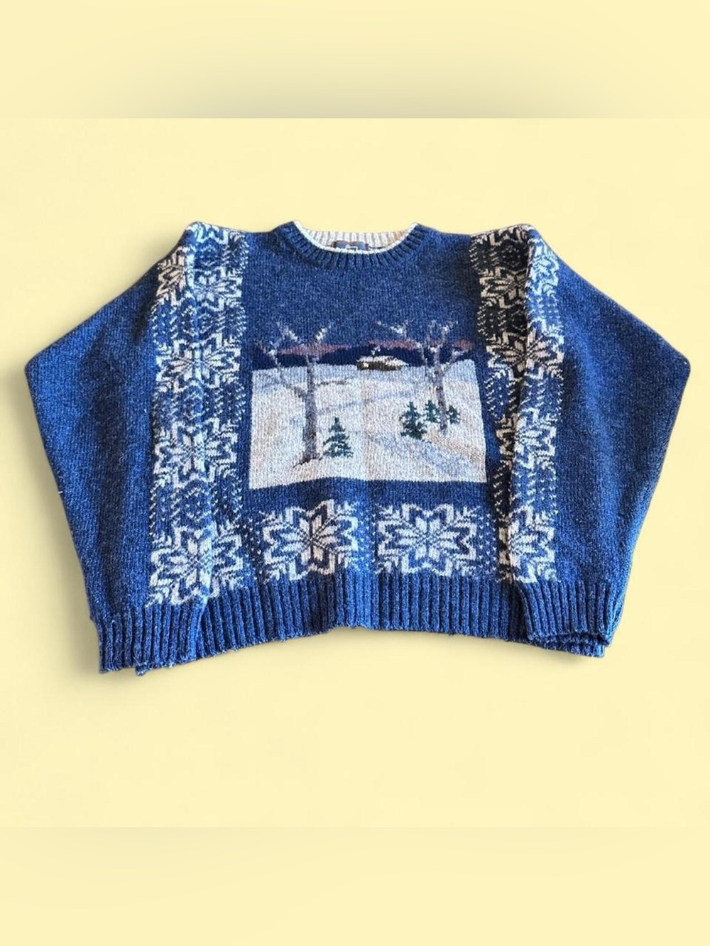 Vintage Woolrich Blue Winter Scene Wool Sweater Women’s S Nordic